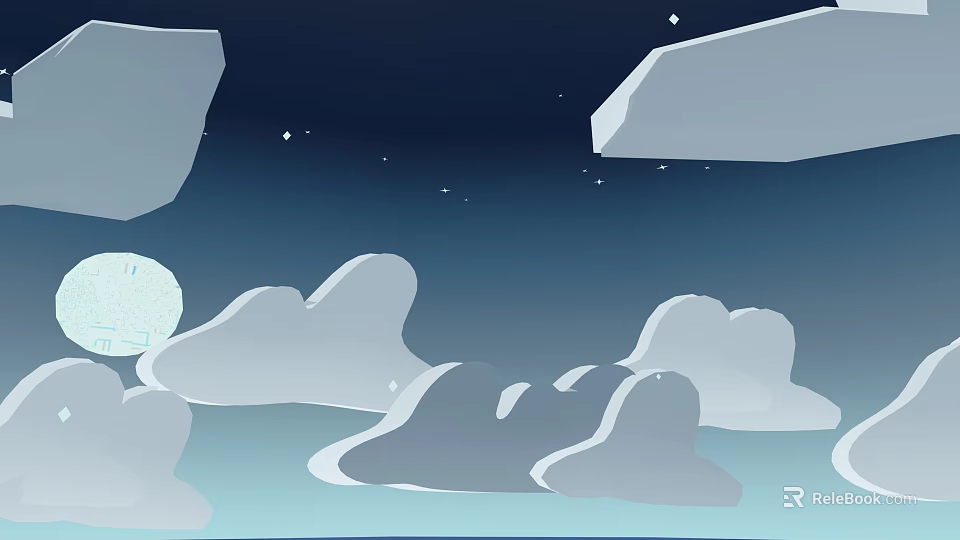 Night Sky Scene With Floating Clouds Bright Moon And Stars 3d model 