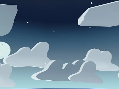Night Sky Scene With Floating Clouds Bright Moon And Stars 3d model