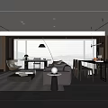 Modern Living And Dining Area With Floor To Ceiling Windows Sofa And Dining Table 3d model