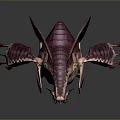 Fantasy Creature with Large Purple Wings Multiple Pink Limbs Red Claws and Bulbous Body