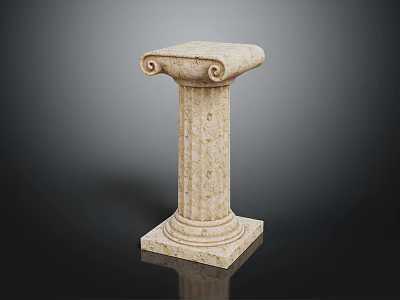 Classical Stone Column with Scroll Decorated Capital Fluted Shaft and Square Base 3d model