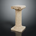 Classical Stone Column with Scroll Decorated Capital Fluted Shaft and Square Base