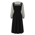 Black Long Sleeve Dress With White Striped Collar Cream Sleeves And Front Buttons