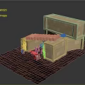 Wooden Box Scene Structure Model With Stacked Boxes And Planks On Mat
