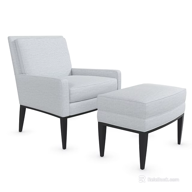 Modern Light Gray Single Sofa With Matching Ottoman And Black Legs 3d model
