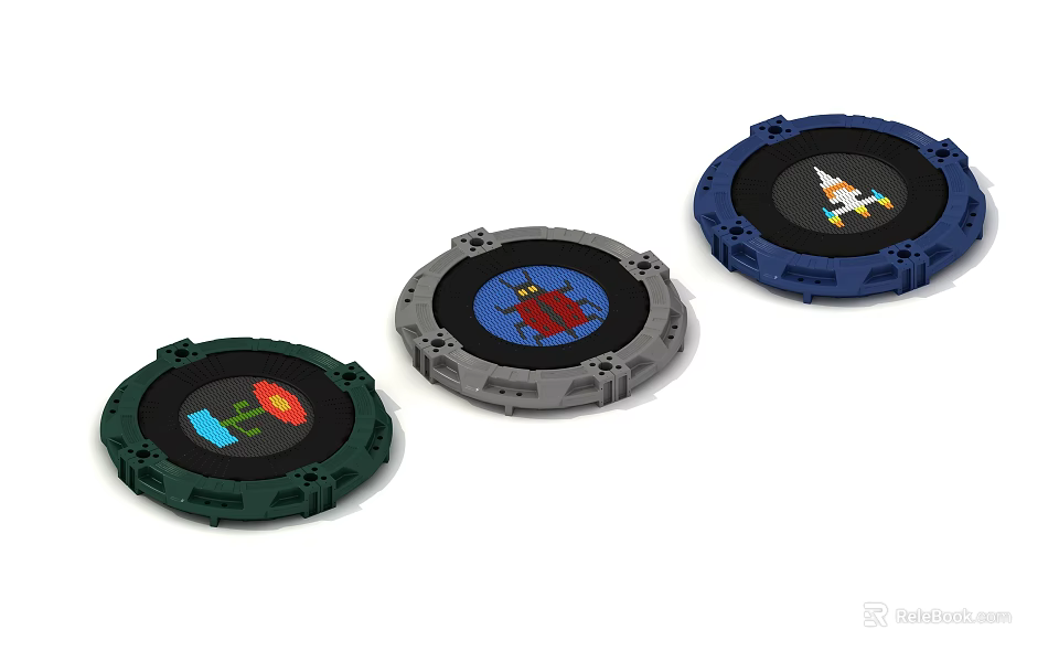 Garden Landscape Decorative Circular Ornaments With Colorful Patterns In Green Gray Blue 3d model 