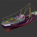 3D Rendered Fishing Ship With Colorful Hull And Deck Equipment