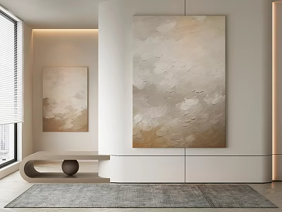 Textured Abstract Painting In Beige Gold Tones For Modern Interior Decor 3d model