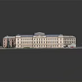 Cartoon Scenery Of Square Building Complex With Central Courtyard Surrounding Roads And Parked Cars