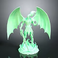 Glowing Green Dragon Statue With Wings Weapon And Flame Base Design