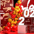 Hello Zong 2025 Red Theme Photo Spot With Cartoon Snake Balloon Pile And Decorations