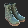Military Green Camouflage Pattern Lace Up Boots With Brown Sole And Casual Design
