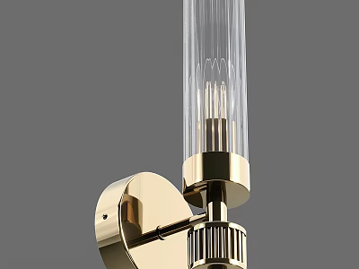 Modern Brass Wall Lamp With Cylindrical Transparent Glass Shade And Sleek Design 3d model