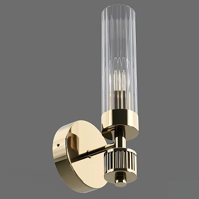 Modern Brass Wall Lamp With Cylindrical Transparent Glass Shade And Sleek Design 3d model