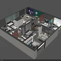 Birds Eye View Of Modern Office Interior With Workstations Desk Layout And Partitions