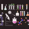 Science Lab Equipment Hanging Decor With Test Tubes Beakers Microscopes And Molecular Structures 3d model