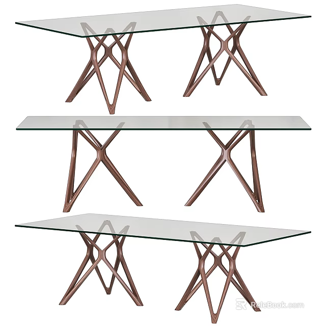 Modern Home Office Desk With Glass Tabletop And Crossed Metal Legs Design 3d model 