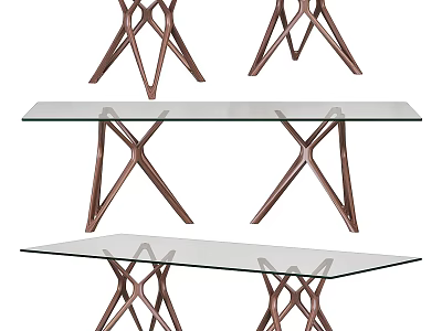 Modern Home Office Desk With Glass Tabletop And Crossed Metal Legs Design 3d model