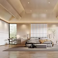 Minimalist Modern Bedroom Interior Design With Wooden Ceiling Large Bed And Floor to Ceiling Windows