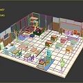 Studio Music Room Classroom Blackboard Chair Table Art Creation Art Creation Art Classroom 3d model