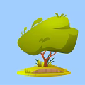 Cartoon Tree Scene With Green Canopy Brown Trunk And Grass On Blue Background