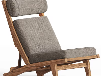 Modern Lounge Chair With Wooden Frame And Gray Fabric Cushion Backrest 3d model
