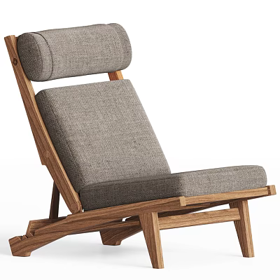 Modern Lounge Chair With Wooden Frame And Gray Fabric Cushion Backrest 3d model