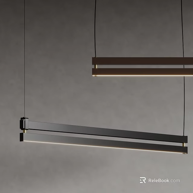 Modern Long Rectangular Pendant Lights Hanging In Black And Brown With Gray Background 3d model