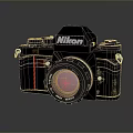 Nikon Vintage Camera With Black Body Red Stripe And Classic Lens