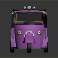 Purple Auto Rickshaw With Open Cabin Pink Top Checkered Seats And Flame Decal
