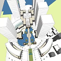 Modern Commercial Street Design With Tall Buildings Central Fountain And Greenery
