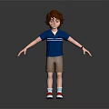 3D Boy Character Model With Blue Polo Shirt Brown Shorts Red Socks And White Shoes