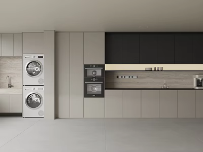 Modern Kitchen Sideboard Design With Cabinets Oven Appliances And Neutral Tones 3d model