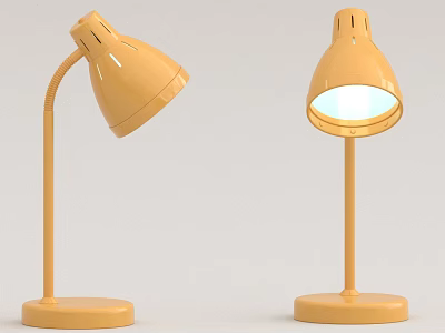 Yellow Table Lamps With Curved And Straight Arms One Illuminated Design 3d model