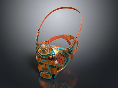 Colorful Ancient Egyptian Decorative Mask With Intricate Turquoise Orange Patterns And Straps 3d model