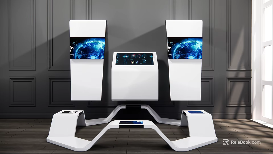Smart Public Facility With Modern Interactive Display Screens And Information Terminal 3d model 