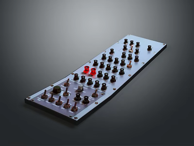 Professional Computer Control Panel Interface With Multiple Knobs Buttons Red Indicators And Aluminum Frame 3d model