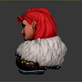 3D Fantasy Character Model With Red Hair Feather Shoulder Decor And Horn Accessories
