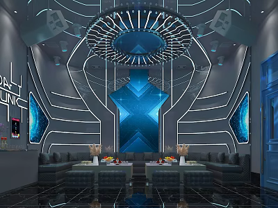 Modern Tech Style KTV Private Room With Blue Star Decor And Lighting 3d model