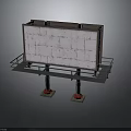 Architectural Billboard Structure With Metal Frame Red Pedestals And Drawing Lines