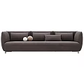 Three Seater Sofa in Various Neutral Tones with Upholstered Modern Minimalist Design and Decorative Round Pillows