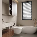Modern Bathroom Interior Design With Marble Vanity Walnut Cabinets And Glass Shower Enclosure