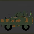 Wheeled Armored Military Vehicle With Camouflage Paint And Roof Mounted Antennas