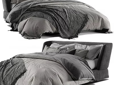 Modern Double Bed With Gray Bedding Soft Blanket And Decorative Pillows 3d model