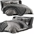 Modern Double Bed With Gray Bedding Soft Blanket And Decorative Pillows 3d model