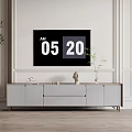 Modern TV Stand Design With Digital TV Screen Green Plants And Minimalist White Wall