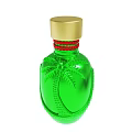 Green Decorative Bottle With Gold Cap Palm Tree Carving And Red Ribbon