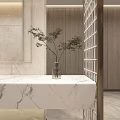 Modern Office Corridor Design With Wooden Walls Glass Partitions And Linear Lighting
