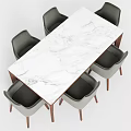 Elegant Rectangular Dining Table Set With White Marble Top And Gray Upholstered Wooden Leg Chairs 3d model