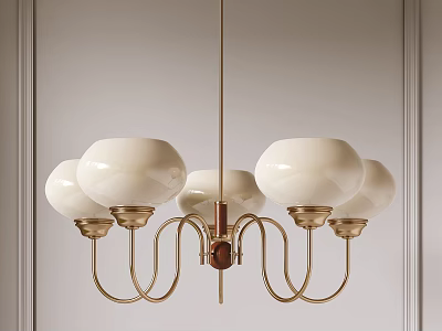 Modern Elegant Chandelier With White Spherical Shades And Golden Metal Frame 3d model